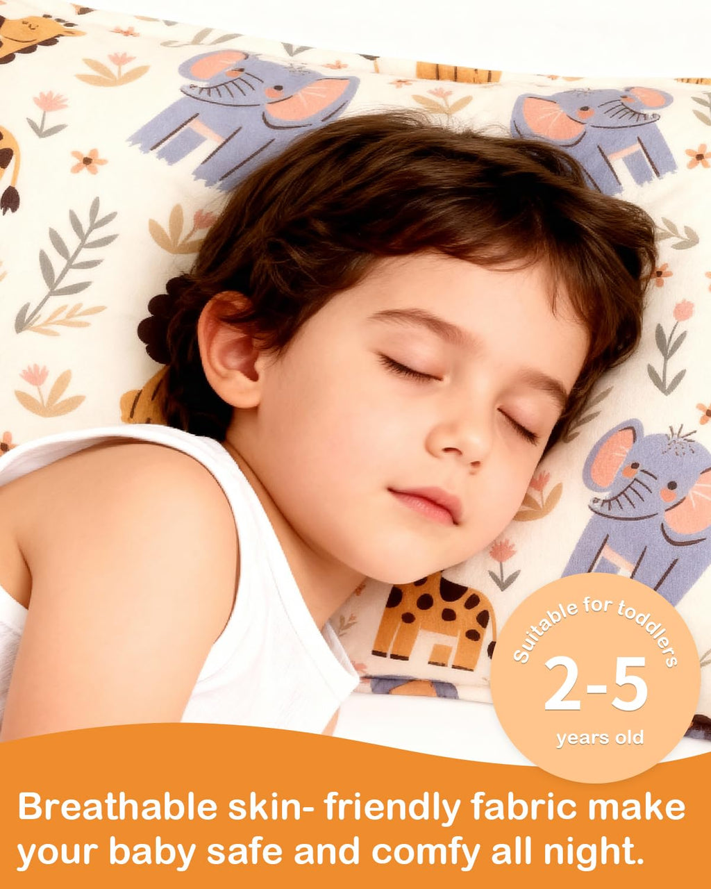 ALVABABY Toddler Pillowcases Stretchy Soft Kids Pillow Cover 2 Pack Fit 13"x 18" or 12"x16" Envelope for Girl Boy Sleepy Travel Christmas 2TPE40A