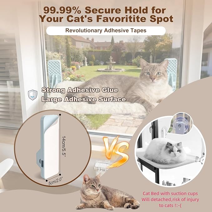 Revolutionary Cat Window Perch Hammock with Strong Adhesive Tapes, Solid Metal Frame and Reversible Cover Cat Bed for Window, Foldable Design