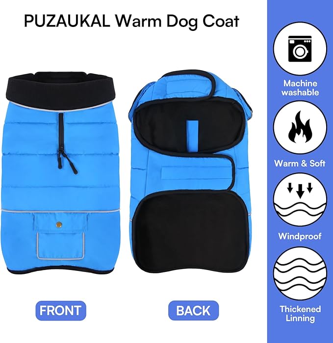 Dog Coat, Large Dog Jacket, Windproof Dogs Puffer Jacket, Fleece Lined Warm Dogs Winter Coat with Harness Hole (Blue XL)