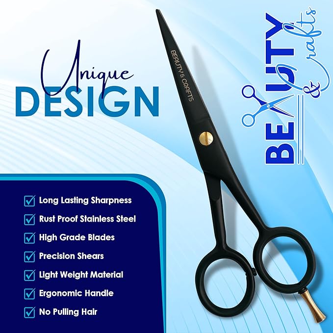 5'' Professional German Beard Scissors for Men- 2 Mustache Combs for Facial Hair with Beautiful Pouch & Tweezer - Mustache Scissors for Men Grooming, Cutting, Styling-Mustache Trimmer