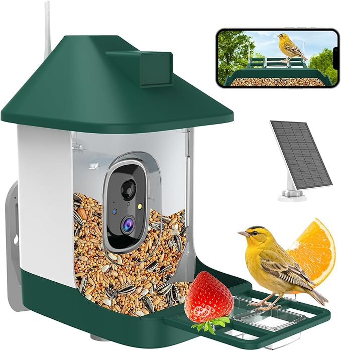 Bird Feeder with Camera,Smart Birdwatching Camera with Solar Powered,AI Identify Species,Instant Notifications,FHD Live View,Auto Record Video in Backyard,Ideal Gifts for Family and Bird Lovers