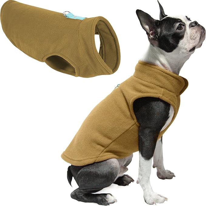 Gooby Fleece Vest Dog Sweater - Clay, X-Small - Warm Pullover Fleece Dog Jacket with O-Ring Leash for Small to Medium Dogs
