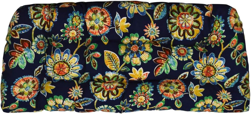 RSH DECOR: Tufted Wicker Loveseat Cushion | 41” x 19" | All-Weather Spun Fabric | Water and Fade-Resistant | Outdoor Settee Cushion for Patio Furniture | Daelyn Navy