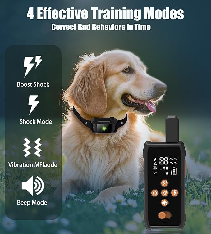 Dog Shock Collar - 4200FT Dog Training Collar with Remote Innovative IPX7 Waterproof with 4 Training Modes,Vibration and Shock,Rechargeable E-Collar for All Breeds