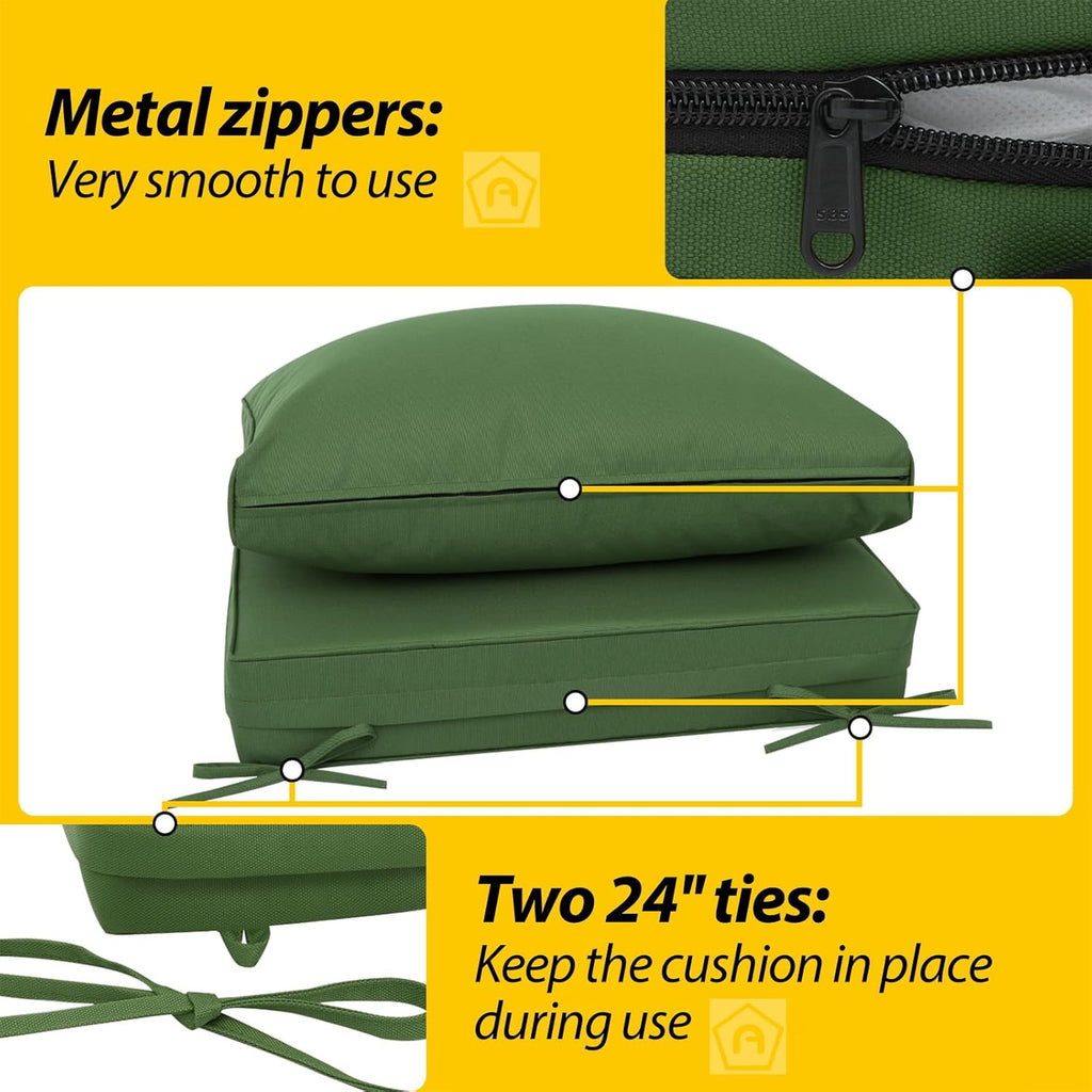 AAAAAcessories Outdoor Deep Seat Cushions, Waterproof, Fade-Resistant Patio Furniture Replacement Cushions, 25.5" x 25.5" x 5" + 25.5" x 13.5", Dark Moss Green