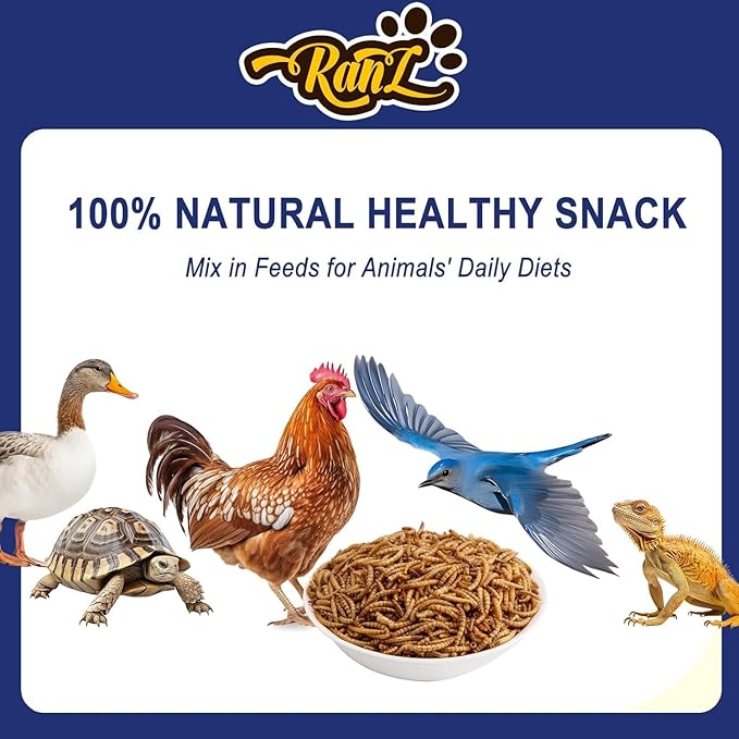 RANZ 8LBS Non-GMO Dried Mealworms for Chickens, High Protein Meal Worms, Premium Chicken Feed, Whole Large Mealworms for Blue Birds, Ducks, Fish