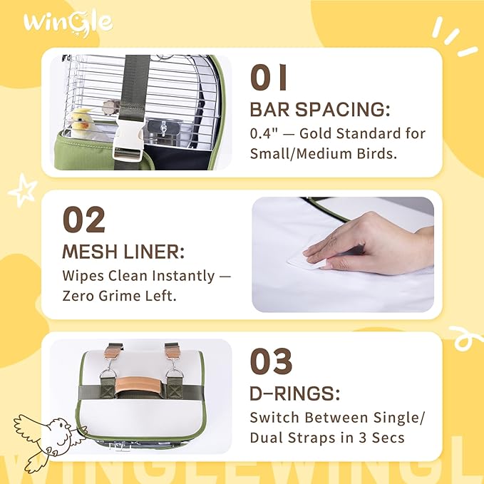 Bird Carrier Travel Cage 12in Small Bird Cage 4 in 1 Bird Backpack with Perch Parakeet Cage Durable Stainless Steel Frame Breathable & Portable, for Green Cheek, Cockatiel, Parrot