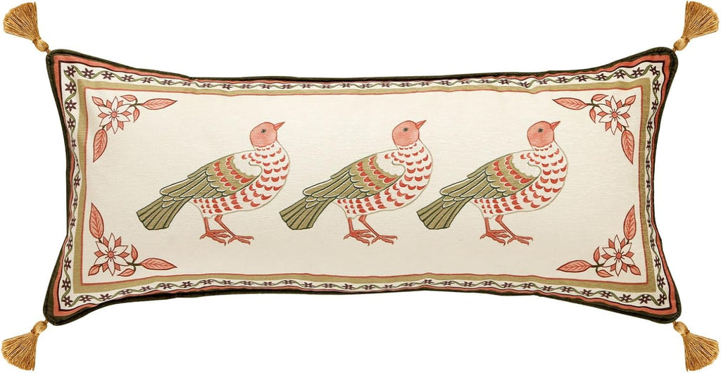 Rectangle Throw Pillow Covers,Brown Cozy Velvet Farmhouse with Birds and Floral Pattern Pillowcases,Decor Long Lumbar Pillows Cushion Covers for Couch Sofa Bed Car Chair,12"x28"