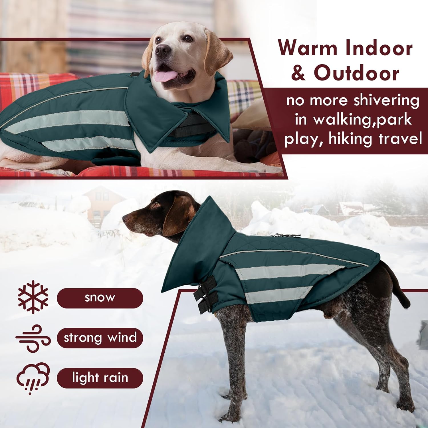 Winter Dog Coat Waterproof Reflective Dog Jacket for Extra Large Dogs with Harness Hook & Loop Turtleneck Fleece Snowsiut for Dogs Great Dane, Green 5XL