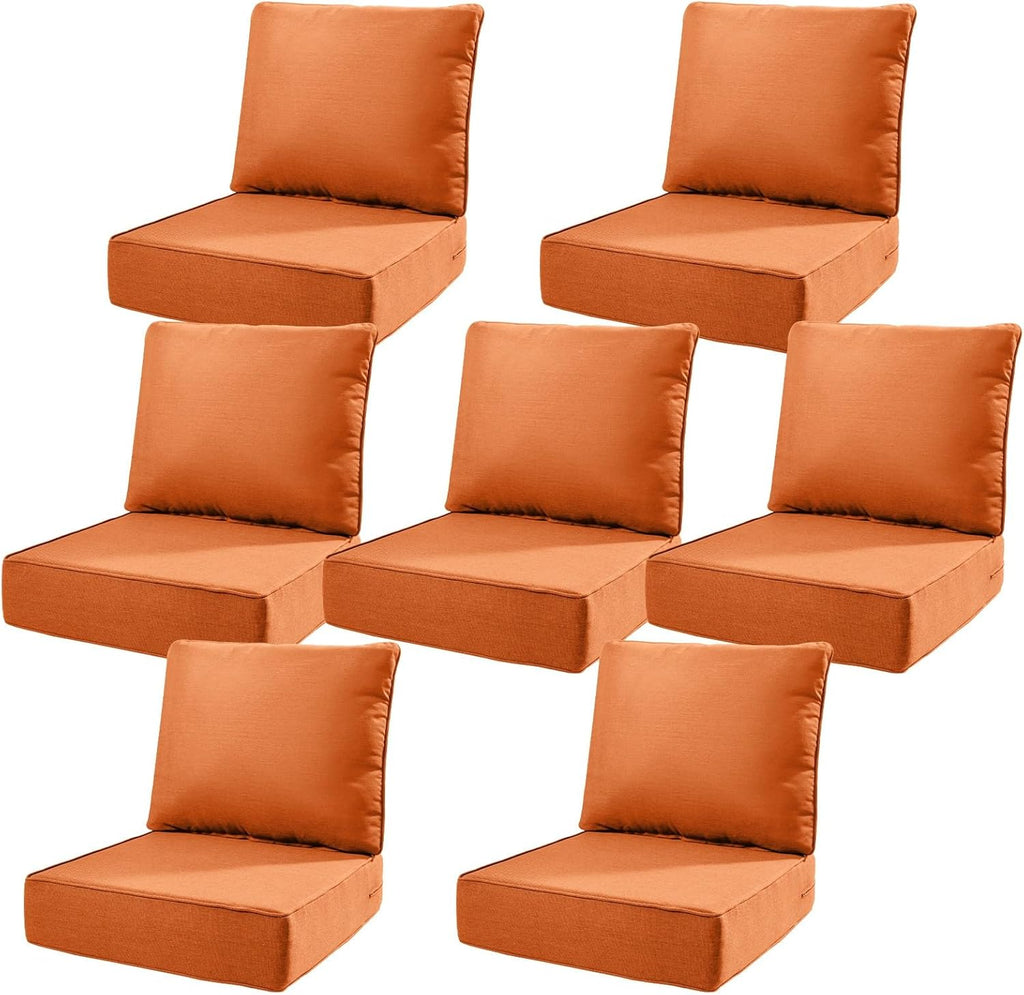 6" Thick Outdoor Cushions 22x24x6, 7-Set Deep Seat Patio Cushions with Removable Cover, Waterproof & Fade Resistant Replacement for Wicker Chair, Loveseat, Sofa - Orange