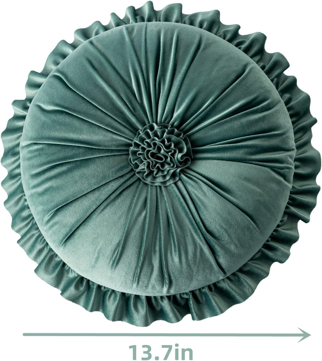 S SSOY Velvet Round Pillow - Ruffle Home Decoration Cushion for Sofa, Chair, Bed, Window, Floor, 13.7in