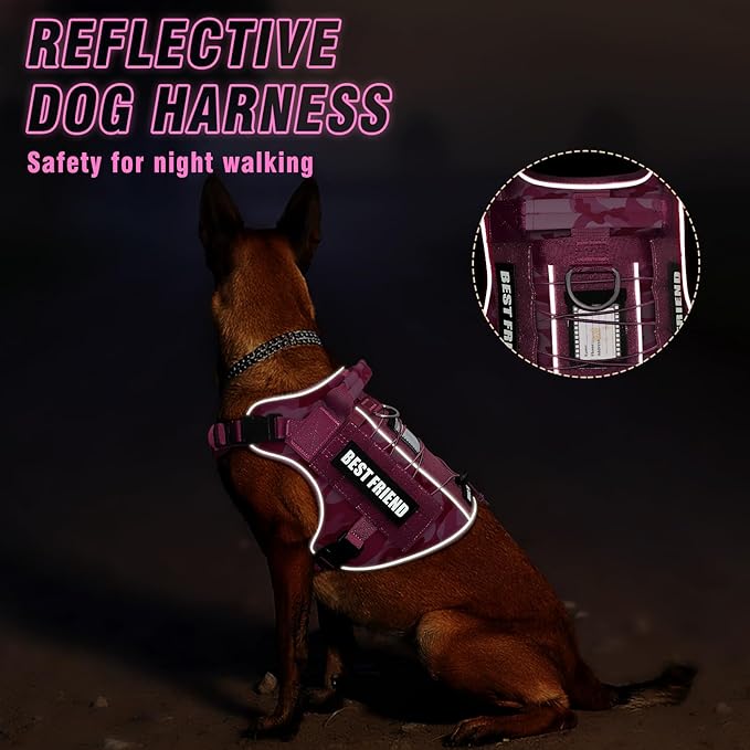 Tactical Dog Harness Medium Sized Dog,No Pull Military Dog Vest with Easy Control Handle&Molle,Adjustable Heavy Duty Pet Harness for K9 Working Hiking Training Daily Walking Camo Pink M