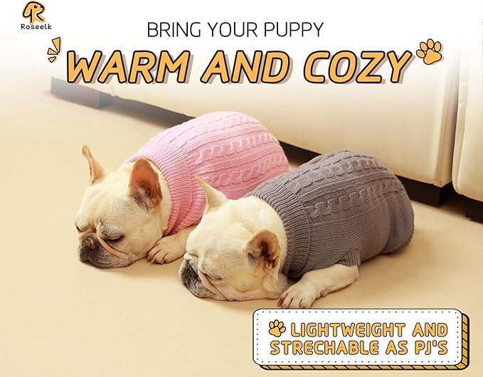 2 Pack Dog Sweaters for Small Dogs - Puppy Medium Warm Clothes in Winter, Turtleneck Pullover Design for Boy Girl Pet, Doggie, Cat, Kitten Chihuahua Bulldog Pug Beagles (S, Grey, Pink)
