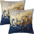 Navy Blue and Gold Pillow Covers 18 x 18 inch Set of 2 Decorative Cushion Covers Blue and Gold Square Pillowcases for Bedroom Sofa Home Decor