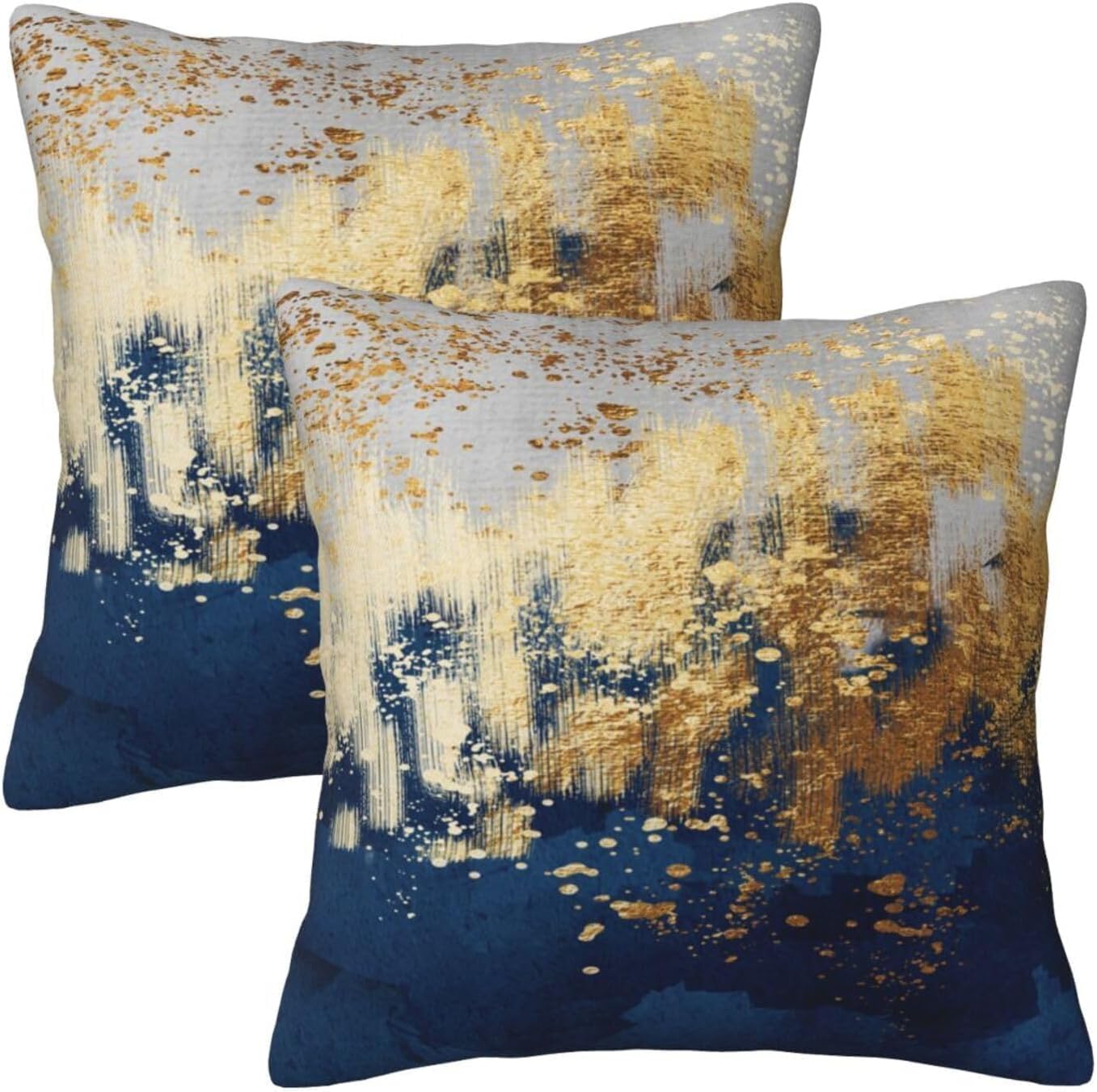 Navy Blue and Gold Pillow Covers 18 x 18 inch Set of 2 Decorative Cushion Covers Blue and Gold Square Pillowcases for Bedroom Sofa Home Decor