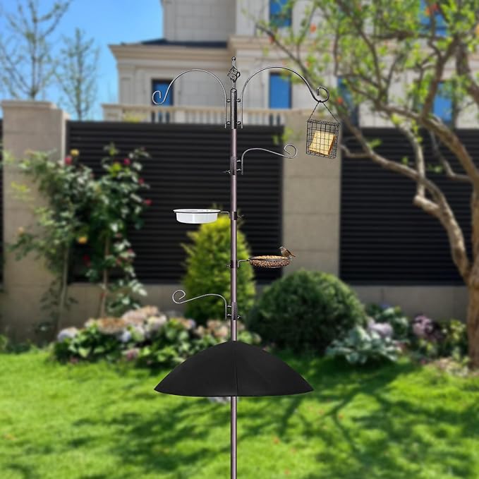 Bird Feeder, 91In Bird Feeder Pole with Squirrel Baffle, Shepherds Hooks for Outdoor Heavy Duty for Attracting Wild Birds, Easy Assembly for Courtyards(Weld, Black 91IN)