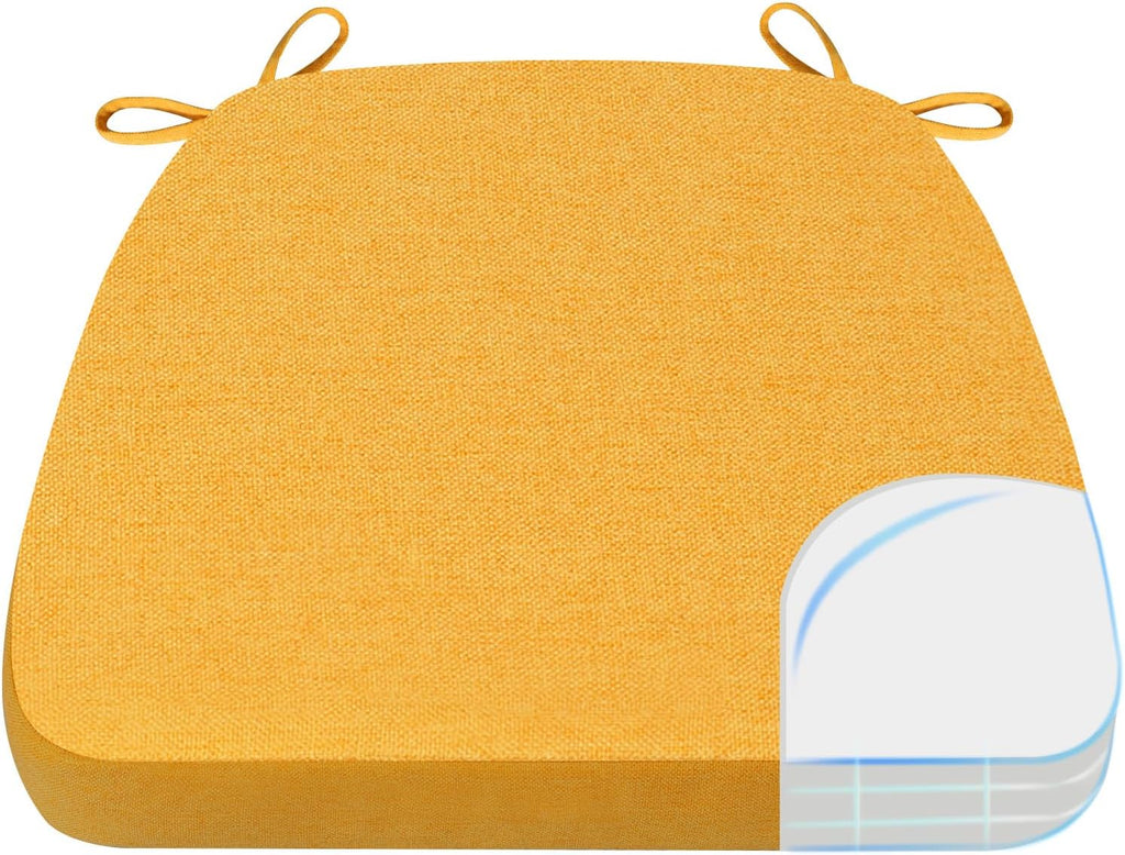 AAAAAcessories D-Shaped Chair Cushions, 2" Thick Dining Chair Pads with Ties and Removable, Machine-Washable Cover, 17" x 16", Golden Yellow