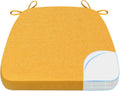 AAAAAcessories D-Shaped Chair Cushions, 2" Thick Dining Chair Pads with Ties and Removable, Machine-Washable Cover, 17" x 16", Golden Yellow