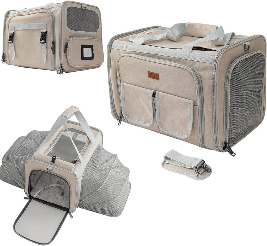 Khaki Dog Carrier Airline Approved,Small Puppy Bag Cats Carriers Soft,Softsides Expandable,Rabbit Bunny Pets Travel Carriers Small Animals Outdoor Carry Kennel