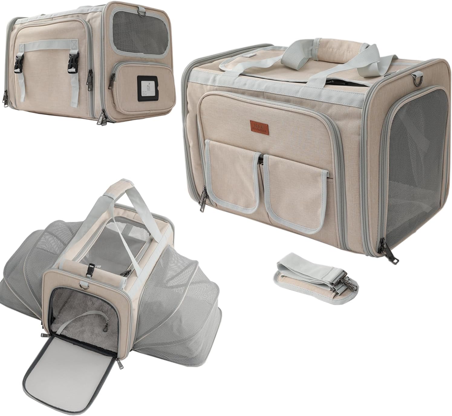 Khaki Dog Carrier Airline Approved,Small Puppy Bag Cats Carriers Soft,Softsides Expandable,Rabbit Bunny Pets Travel Carriers Small Animals Outdoor Carry Kennel