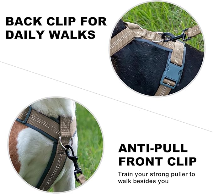 Plutus Pet No Pull Dog Harness, Adjustable Nylon Harness with Soft Padding, Reflective and Heavy Duty Dog Harness for Small, Medium, Large Dogs(Beige, XL)
