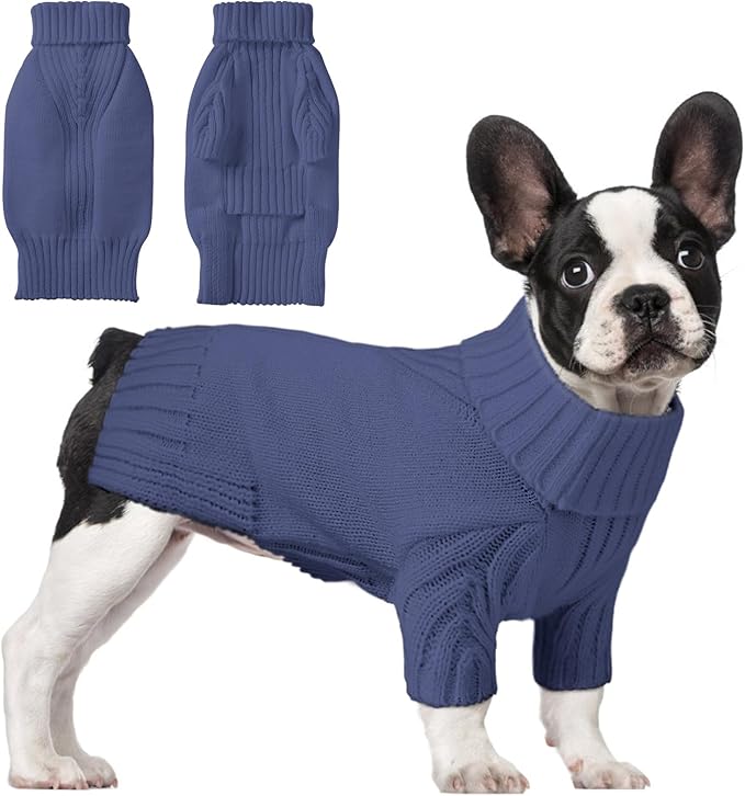 Dog Sweaters for Small Medium Large Dogs Girl, Classic Turtleneck Pet Sweater for Dogs, Thermal Doggy Winter Coat, Warm Dog Shirt Outfits, Double Knitting Collar for Outdoor Playing (Gray Blue, L)