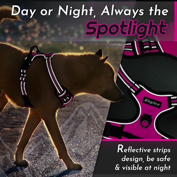 Eagloo Dog Harness Small Sized Dog, No Pull Service Vest with Reflective Strips and Control Handle, Adjustable and Comfortable for Easy Walking, No Choke Pet Harness with 2 Metal Rings, Rose Red, S