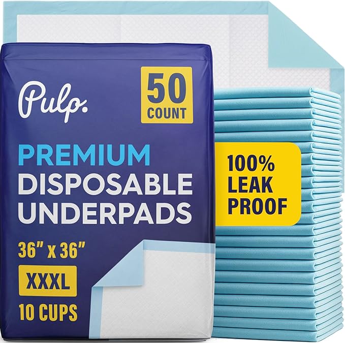 50 x PULP Incontinence Underpads 36" x 36" | XXXL Bed Pads Disposable Adult | Super Absorbency Chux Pads for Adults, Children & Babies | Incontinence Bed Pads & Pee Pads | FSA & HSA Eligible