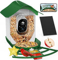 PeckCam® Smart Bird Feeder with Camera 2K HD Auto Detect & Notify, AI Identify 10000+ Birds Camera with Solar Panel 5 Perch Attachments Wireless Outdoor Birdwatching Gift for Birds Lover, Green