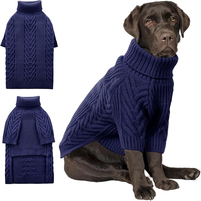 ASENKU XXL Dog Sweater for Extra Large Dogs,Pet Sweatshirt Apparel Turtleneck Pullover Winter Dog Outfits for Pitbull, Labrador Retriever(Royal Blue, 2XL)