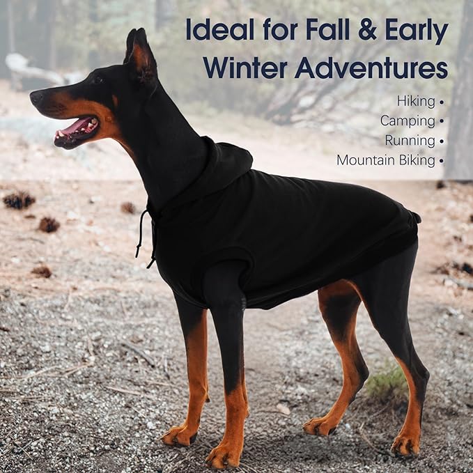 IECOii Large Dog Hoodie, XL Dog Sweater for Large Dogs Girl Hooded Sweatshirt,Spring Fall Dogs Pullover for Beagle, Border Collie, Indoor Cozy & Outdoor Play, Black, XLarge (No Fleece Lined)