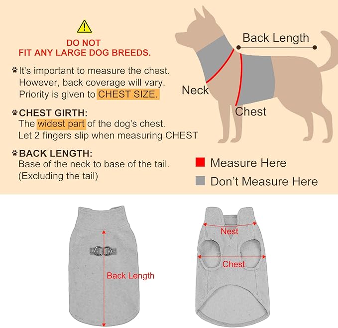 BEAUTYZOO Small Dog Sweater Fleece Vest Winter Jacket, D-Ring Leash Attachment for XS S Puppy Medium Sized Breeds Dogs, Cold Weather Dog Clothes Windproof Keep Warm, Grey Bone Paw S