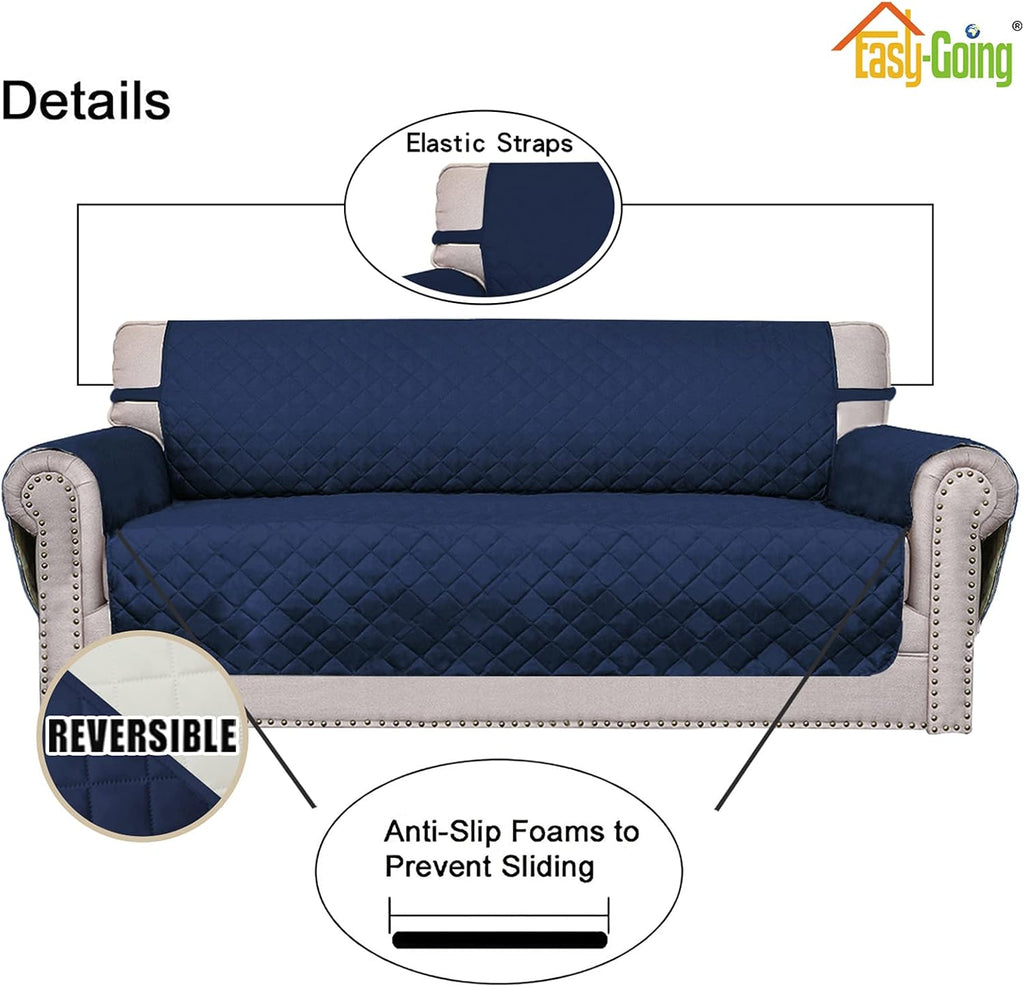 Easy-Going Oversized Chair Sofa Slipcover Reversible Sofa Cover Water Resistant Couch Cover Furniture Protector Cover with Elastic Straps for Pets Dog (Oversized Chair, Navy/Ivory)