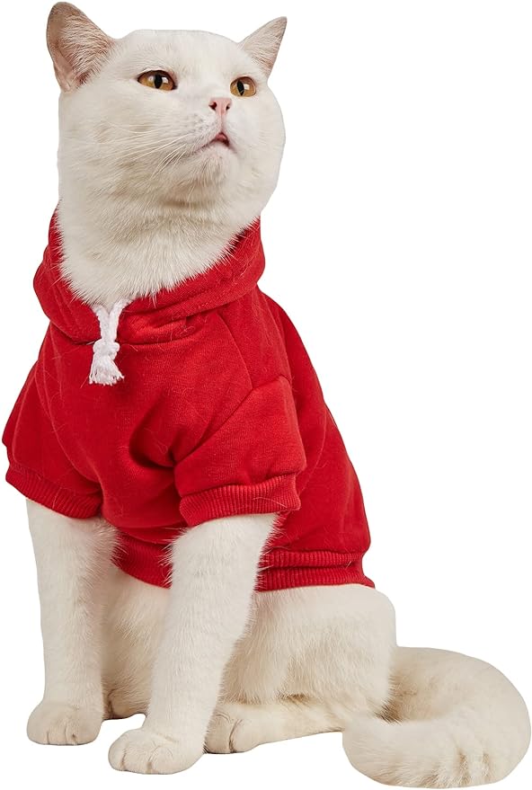 QWINEE Basic Dog Hoodie Sweatshirt Puppy Sweater Warm Cat Costumes Pet Clothes for Chihuahua Puppy Kitten Small Medium Dogs Red Large