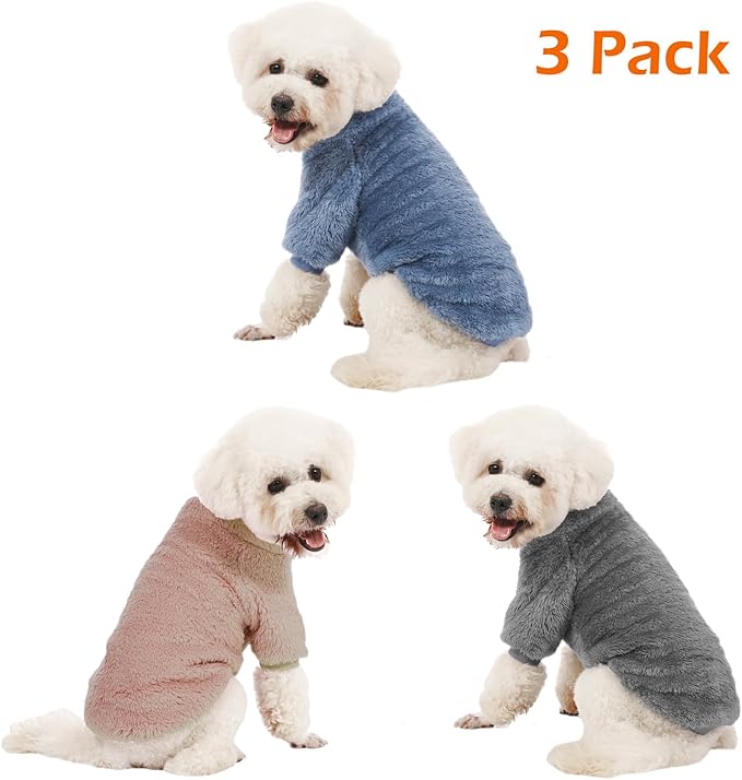 Dog Sweater, 3 Pack Dog Sweaters for Small Dogs, Dog Clothes for Small Dogs Girl Boy, Ultra Soft and Warm Puppy Sweater Dog Coat for Winter Christmas (XXS, Blue+Lt Coffee+Dark Grey)