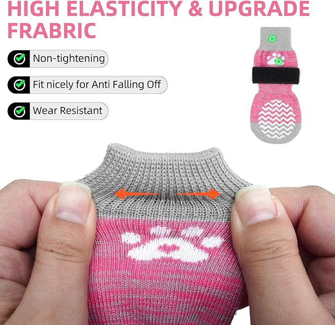 PUPTECK Anti Slip Dog Socks 2 Pairs with Double Grippers for Hardwood Floors, Shoes for Hot/Cold Pavement, Boots & Paws Protectors to Prevent Licking, Traction Booties for Senior Small Large Dogs