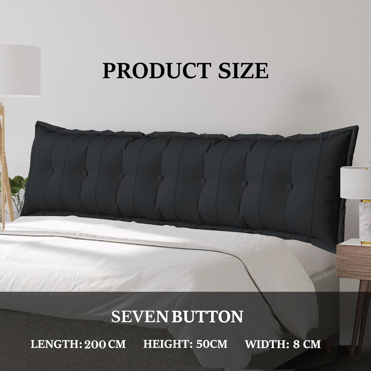 Large Bolster Reading Pillow Twin XL Backrest Positioning Support Pillow Daybed Cushion Headboard Pillows for Bed Bunk Sofa with Removable Cover, Black, 39 x 3 x 20 Inch