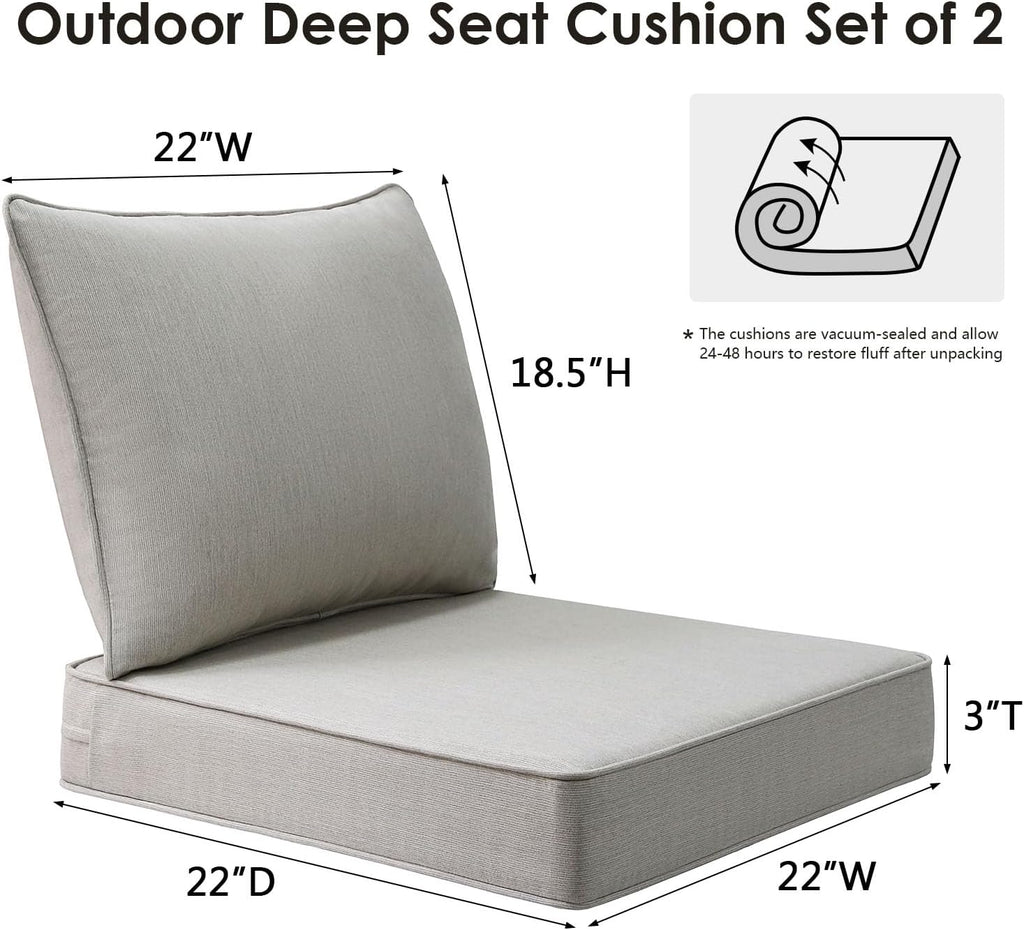 Sunbrella Outdoor Chair Cushions Set, 22" x 22", Set of 2, Water-Repellent, Fade Resistant, Deep Seat Bottom and Back Cushion for Backyard, Couch, Sofa and Patio Furniture, Specrtum Pebble
