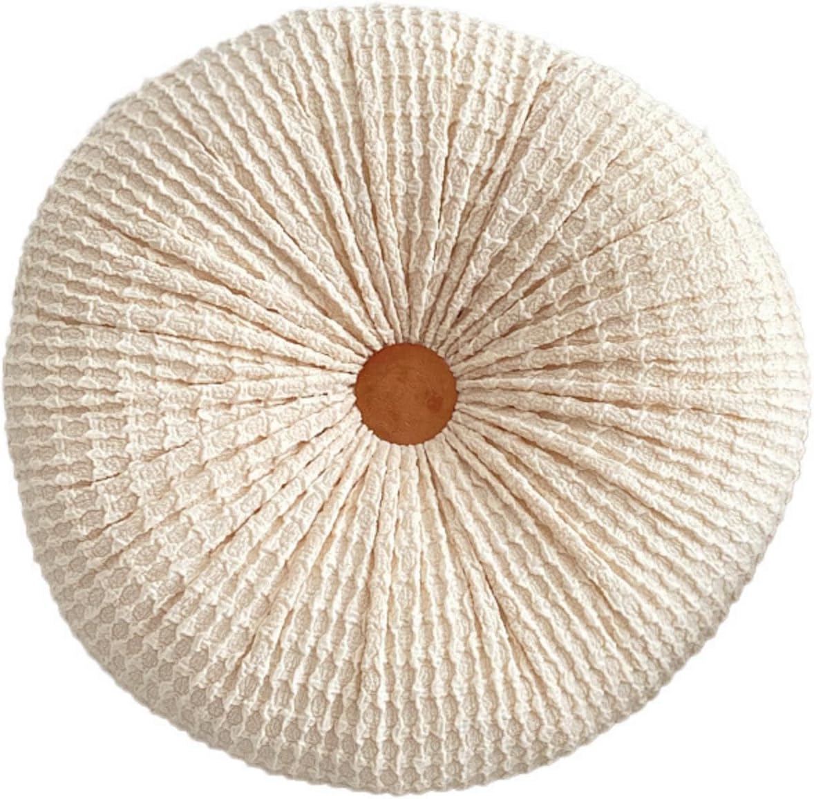 Round Throw Pillow, 15" Velvet Decorative Pleated Pumpkin Round Pillow Cushion Floor Pillows for Sofa Couch Bed Chair Living Room Floor Car Decorations, Beige