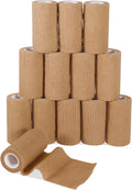 12 Pack Self Adhesive Bandage Wrap, 2” x 5 Yards Cohesive Medical Tape Elastic Grip Tape Black Sports Tape Athletic for Ankle, Wrist Sprains, Pet First Aid (12pcs-Brown, 4 Inch)