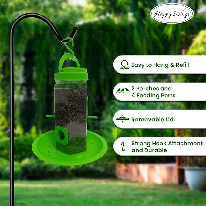 Plastic Tube Bird Feeder, Natural Green, Set of 2, Hanging Feeder for Wild Birds