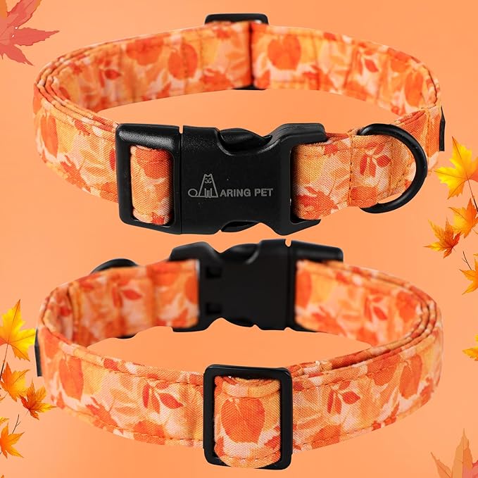 ARING PET Fall Dog Collar-Cute Orange Leaves Dog Collar for Small Dogs, Cotton Lightweight Dog Collars with Quick Release Buckle for Small Medium Large Dogs