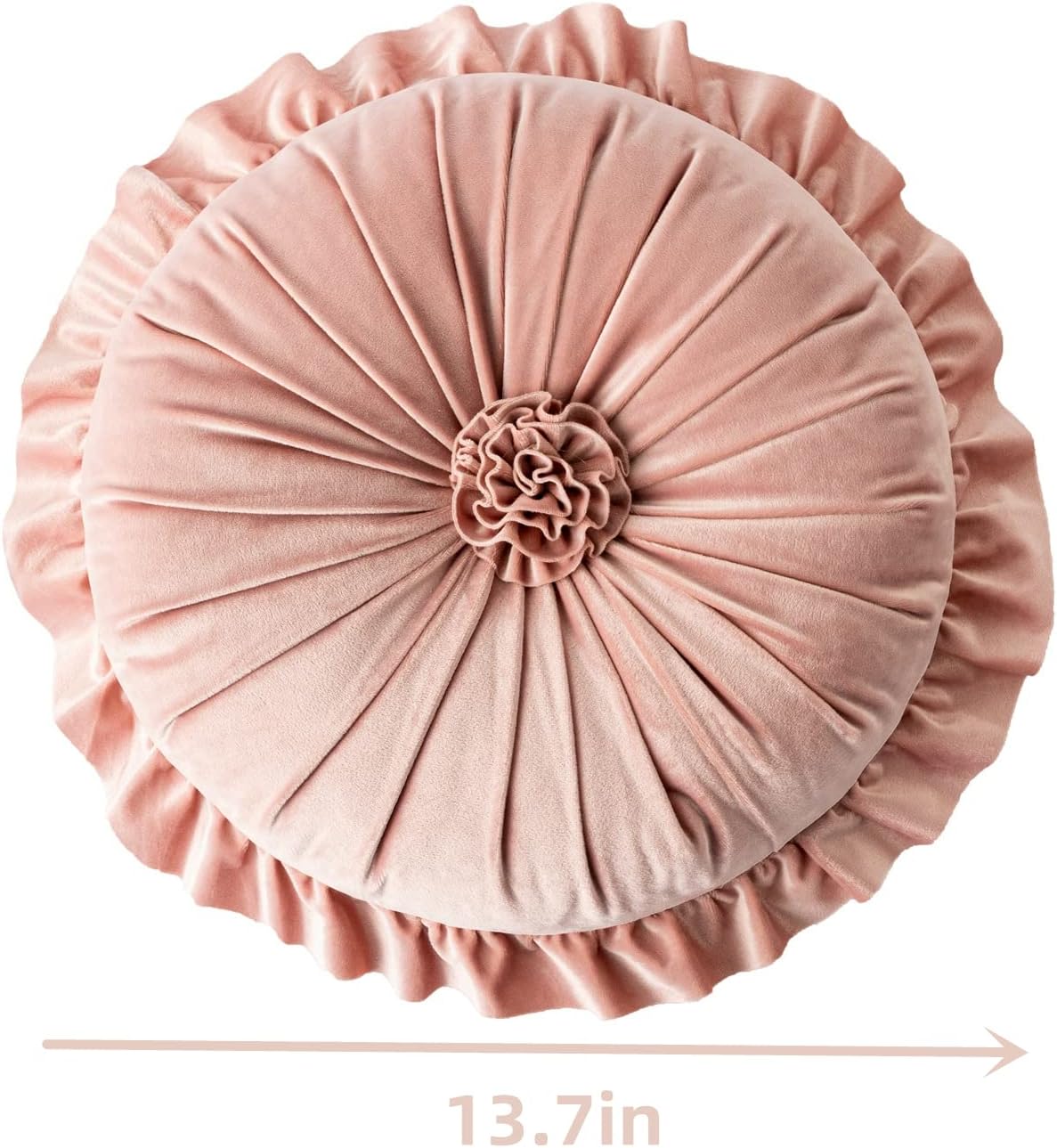 S SSOY Velvet Round Pillow - Ruffle Home Decoration, 13.7in