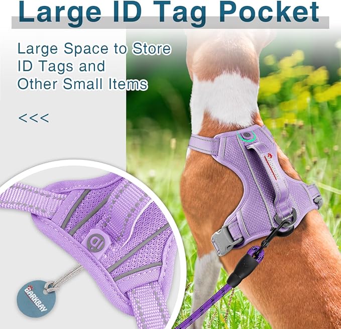 BARKBAY Dog Harness No Pull with ID Tag Pocket - Heavy Duty, Reflective, Easy Control for Small Dogs(Violet Purple,S)
