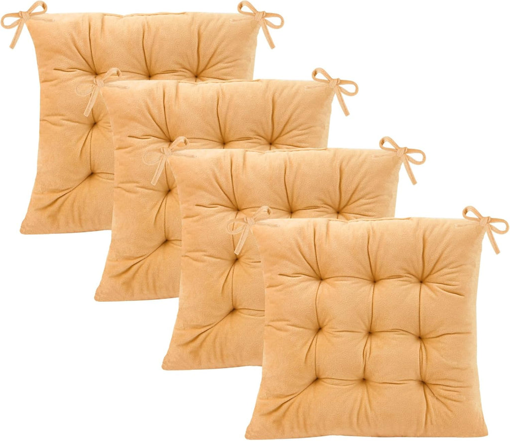 Set of 4 Chair Cushions for Dining Chairs with Ties, Indoor Non-Slip Kitchen Chair Pad and Dining Room Seat Cushion Mat for Office Living Room Outdoor 15.5" - Turmeric Yellow