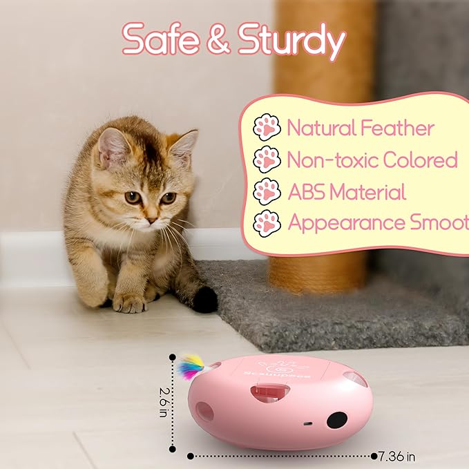 Interactive Cat Toy, Electric Cat Toys for Moving Concealed Feathers, Smart Sensor 7 Holes Whack a Mole Feather Toy, USB Charge Automatic Kitten Toys, Pink
