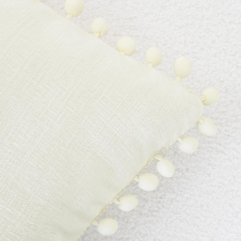 CaliTime Throw Pillow Covers Decorative 16 X 16 Inches Pack of 2 Cozy Solid Dyed Soft Chenille Cushion Cases with Pom Poms for Couch Sofa Bed Living Room Home Cream