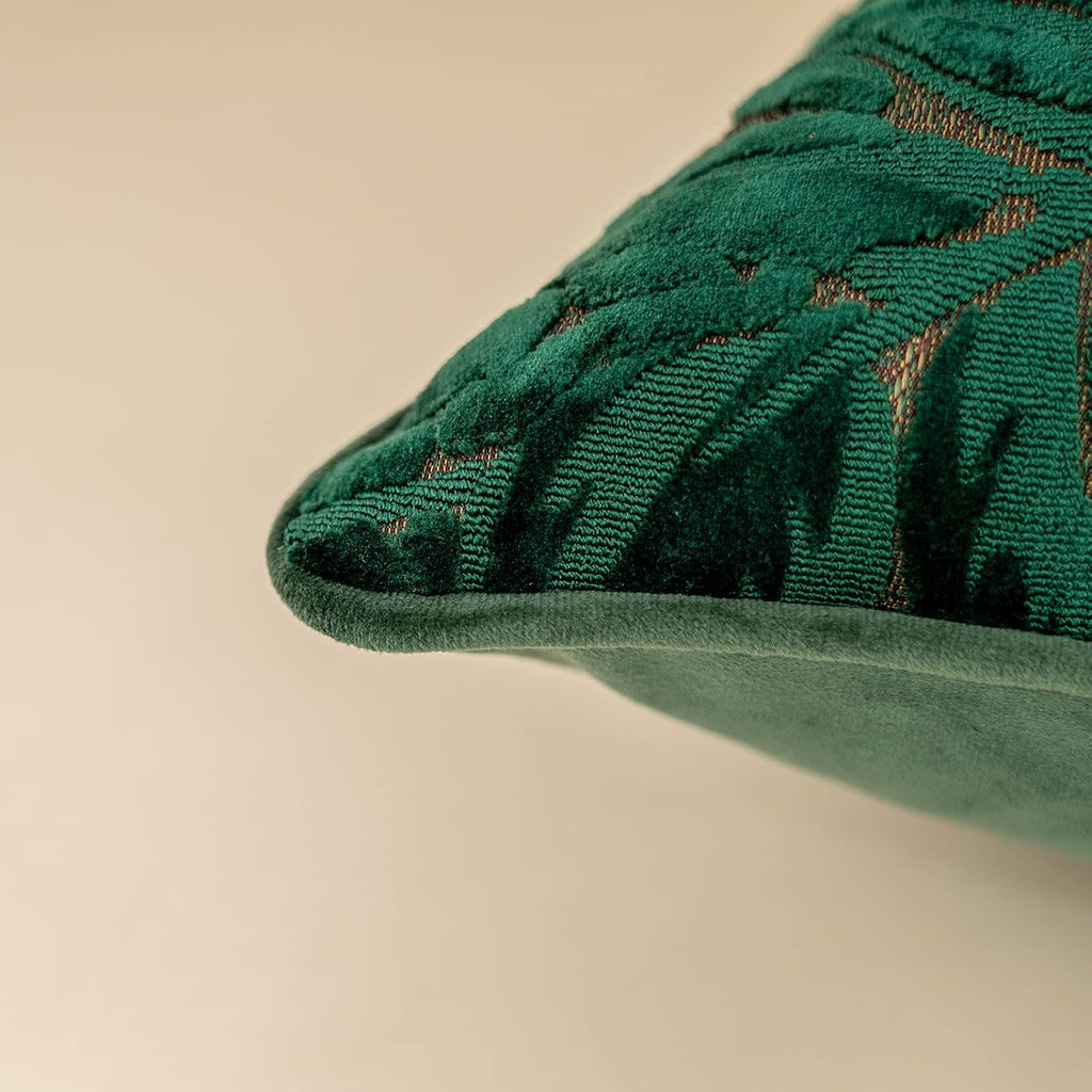 Alerfa 12 x 20 Inch Green Teal Rectangle Maple Leaf Pillow Embroidery Cut Velvet Cushion Case Luxury Modern Lumbar Throw Pillow Cover Decorative Pillow for Couch Sofa Living Room Bedroom Car