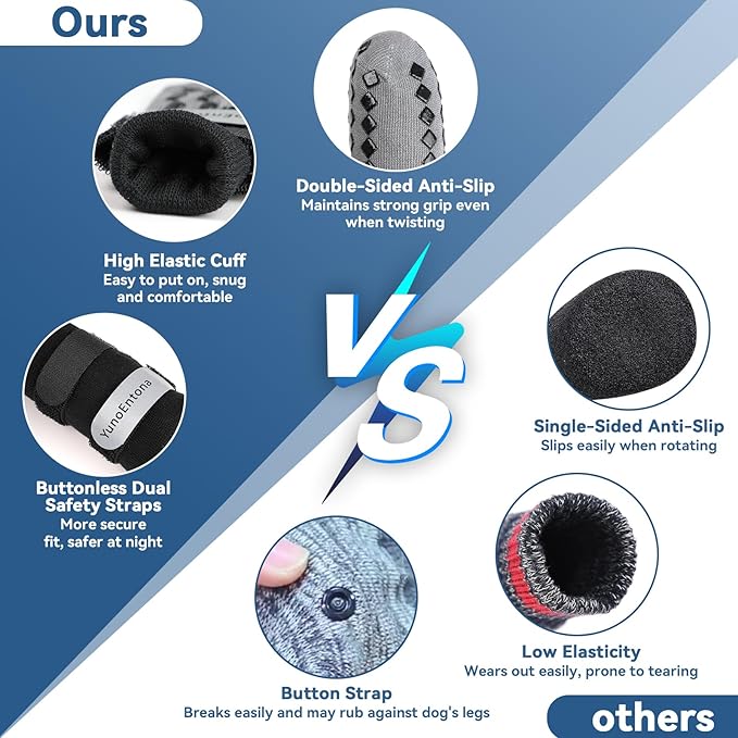 Non Slip Dog Socks to Prevent Licking Paws - for Hardwood Floors Anti Slip - Grippy Socks for Senior Dog - Double Elastic Reflective Straps Prevent Scratching for Hot Pavement. (Grey, L)