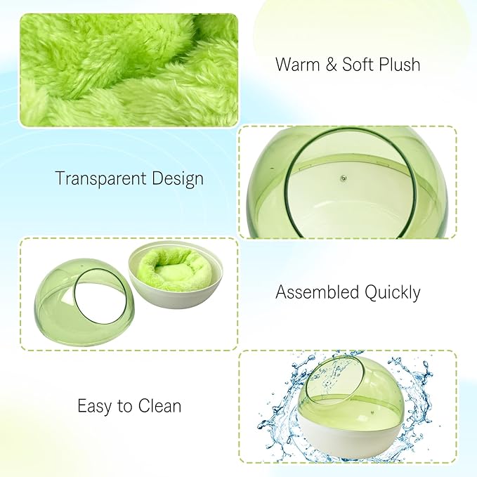 kathson Plastic Bird Nest Chewproof Small Bed with mat Hanging House Hut Bird Cage Breeding Hatching Nest Washable Parakeet Nest for Parrot Budgie Love Bird Canary (Green)